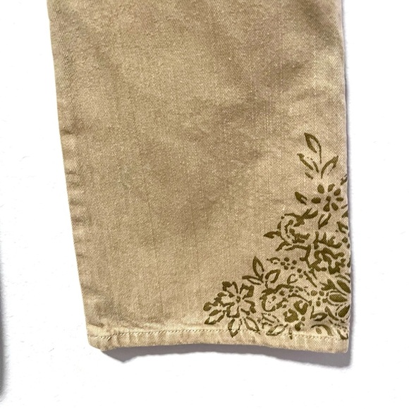 LAUREN JEANS CO women's vintage Tan Flare Jeans with gold graphic print  8 - Picture 10 of 10